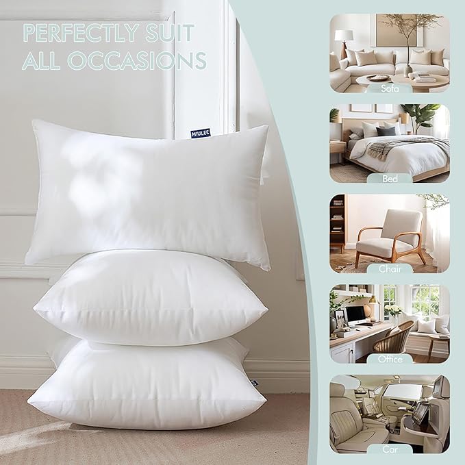 MIULEE Set of 2 Throw Pillow Inserts 24x24 Inches, Non-Woven Decorative Pillow Inserts for Living Room