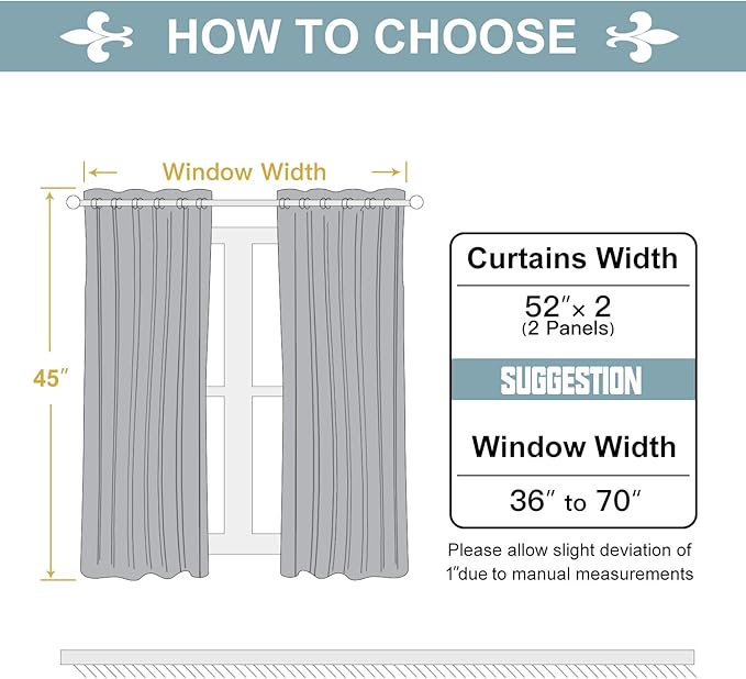 ChrisDowa 100% Blackout Curtains for Bedroom with Black Liner, 2 Thick Layers Total Blackout Thermal Insulated Grommet Small Window Curtains 45 Inch Length 2 Panels Set (Light Grey, 52 x 45 Inch)
