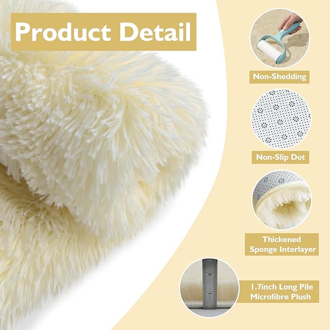 Shag Area Rug for Bedroom 5x8,Ivory Fluffy Area Rugs for Living Room,Soft Fuzzy Rug Non-Shedding Indoor Plush Carpet for Kids Bedroom Nursery Dorm Home Decor