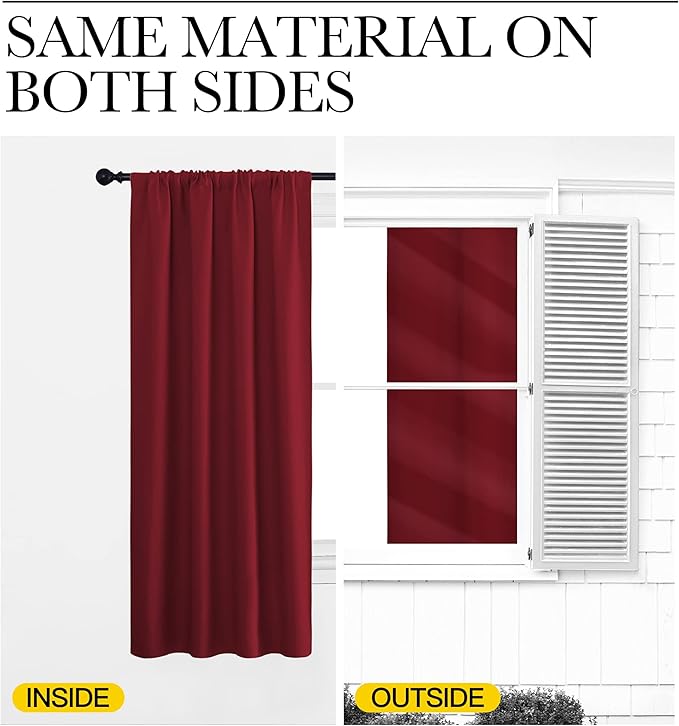 NICETOWN Christmas Burgundy Curtains Blackout Drape Panels - Lights Block Out Window Treatment Short Curtain Sets for Loft and Basement Decoration (Set of 2, 42 by 54-Inch)
