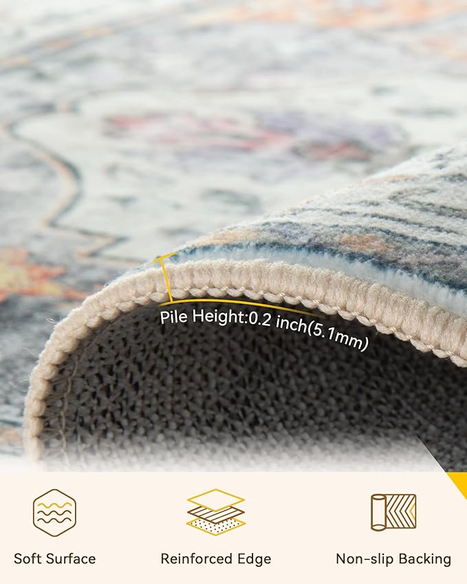Area Rugs 3'x10' Runner Rug Non Slip Washable for Kitchen Hallway Bedroom Beside Laundry Room Bathroom Rug, Floor Carpet, Light Yellow Carbon Grey Orange