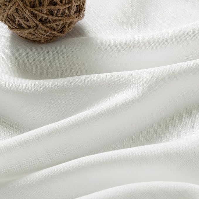 Extra Long Ivory Curtains 132 Inch Length 2 Panels Set Back Tab Neutral Farmhouse Drapes Light Filtering Semi Sheer Linen Curtain 132 Inches Long for Floor to Ceiling Window Patio Sliding Door