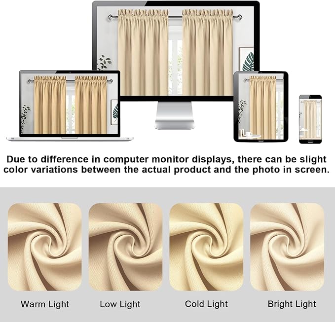 DWCN Blackout Curtains Room Darkening Thermal Insulated Bedroom Curtains Window Curtain Panels, 52 x 63 inches Long, Set of 2 Beige Rod Pocket Drapes