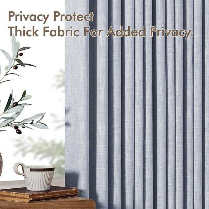 MIULEE Pinch Pleated Thick Linen Curtains 108 Inches Length 2 Panels for Living Room Bedroom, Extra Long Pinch Pleat Drapes Back Tab Light Filtering Light Blue Foor to Ceiling Curtains with Hooks