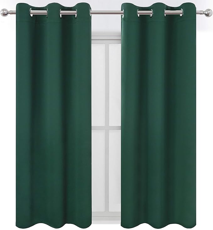 LEMOMO Dark Green Blackout Curtains/42 x 63 Inch/Set of Two Panels Grommet Bedroom Curtains