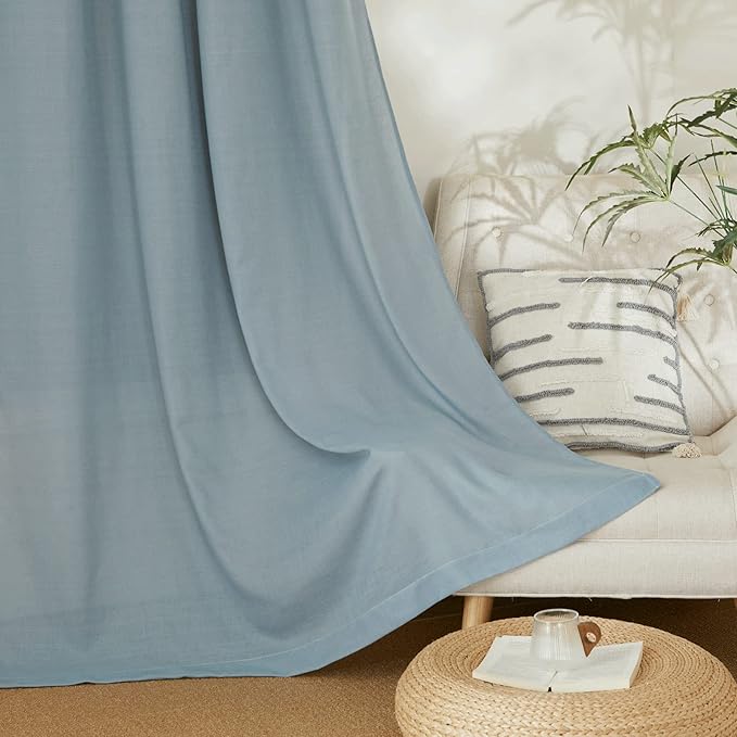 NICETOWN Stone Blue Thick Linen Curtains 72" Length, Grommet Privacy Window Treatments Linen Weave with Light Penetration Vertical Drapes for Farmhouse/Home Office, W42 x L72, 2 Panels