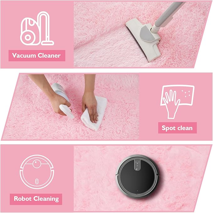 Shag Area Rug for Bedroom 5x8,Pink Fluffy Area Rugs for Living Room,Soft Fuzzy Rug Non-Shedding Indoor Plush Carpet for Kids Bedroom Nursery Dorm Home Decor