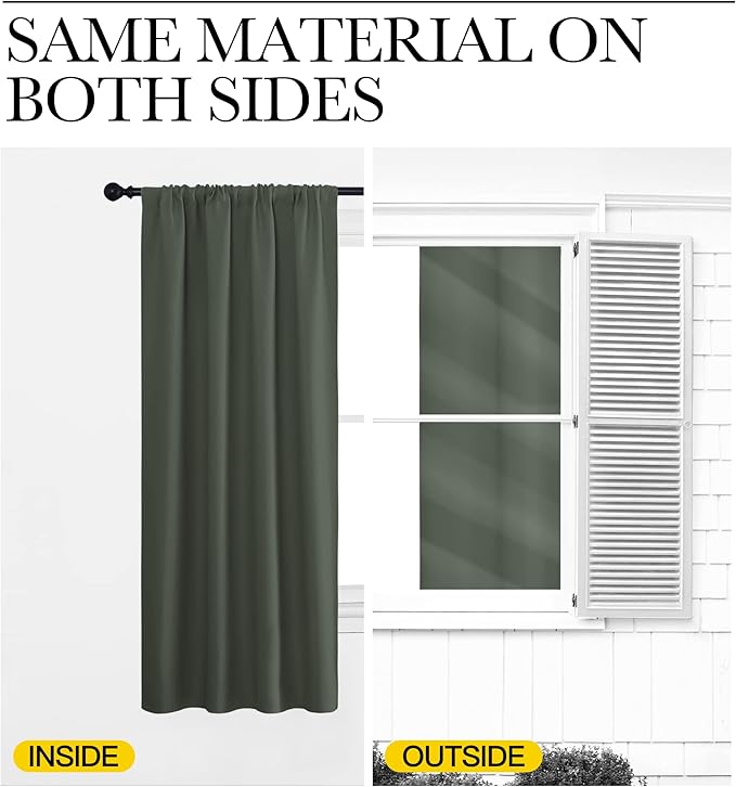 NICETOWN Bedroom Curtains Blackout Draperies - All Season Thermal Insulated Solid Rod Pocket Top Blackout Curtains/Drapes for Kid's Room (Dark Mallard, 1 Pair, 42 x 84 Inch)