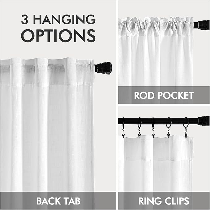MIULEE White Linen Curtains 108 Inches Long 2 Panels for Bedroom Living Room, Soft Thick Linen Textured Back Tab Window Drapes Semi Sheer Light Filtering Rod Pocket Modern Farmhouse Decor