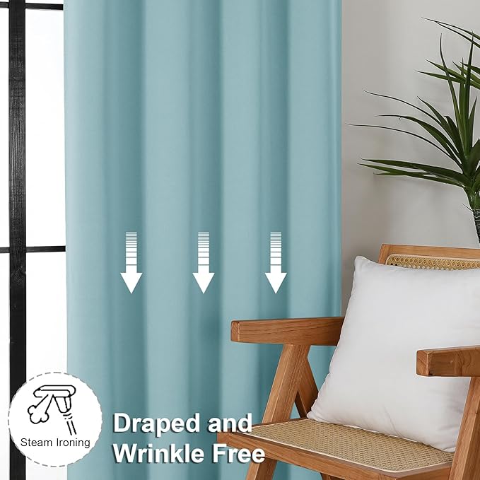 Simplebrand Ava Aqua Blackout Curtains for Bedroom 84 Inch Length 2 Panels Set, Solid Thermal Insulated Privacy Nursery Window Treatment Curtains Blackout Drapes, W40 x L84 Inch, Aqua