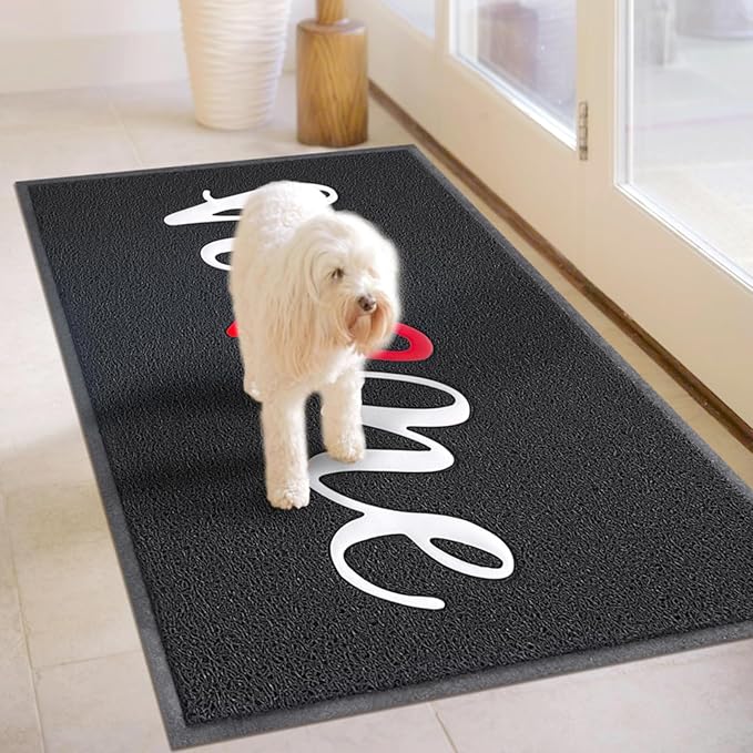 EARTHALL Door Mat Outside Inside Home Doormat, 48"x32", Durable Floor Mat Non Slip Mat Ultra Absorb Mud Easy Clean Front Doormat for Garage, Entryway, Patio, High Traffic Areas, Black