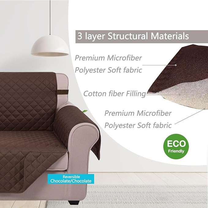 U-NICE HOME Loveseat Sofa Cover Reversible Couch Covers for 2 Cushion Couch for Dogs Furniture Protector Cover with Elastic Straps Water Resistant(Loveseat Small, Chocolate/Chocolate)