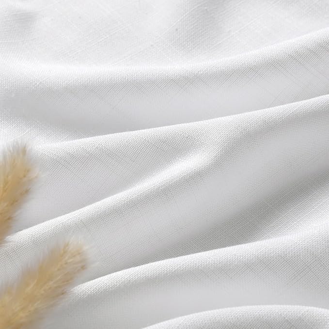 Nanspring White Curtains 45 Inch Long,2 Panel for Cafe Back Tab Pocket Semi Sheer Short Linen Narrow Mini Curtain Tiers for Kitchen Doors, Bedroom, Small Window Basement 36x45