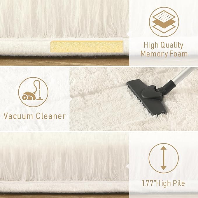 LOCHAS Ultra Soft Indoor Modern Area Rugs 2' x 4', Fluffy Living Room Carpets for Children Bedroom Home Decor Nursery Rug, Cream