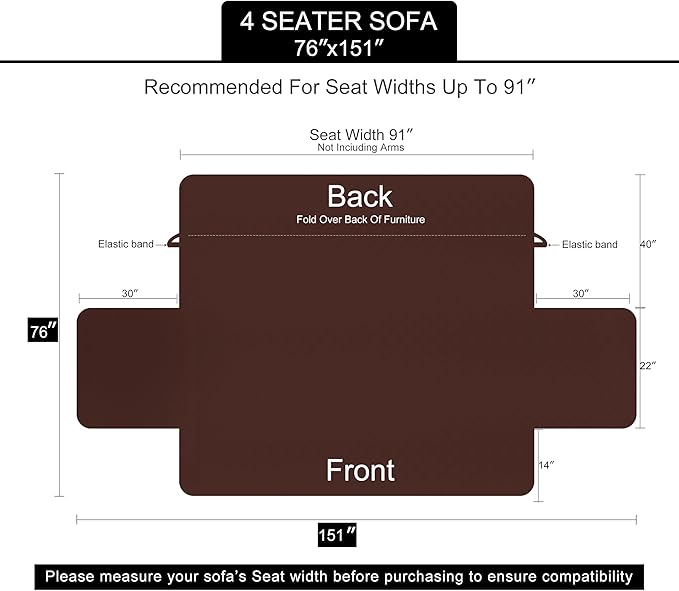 U-NICE HOME 4 Seater Sofa Cover 91 Inch Large Couch Covers for 4 Cushion Couch with Elastic Straps Water Resistant Furniture Protector Cover for Pets Cat (Sofa XX-Large, Light Camel/Beige)