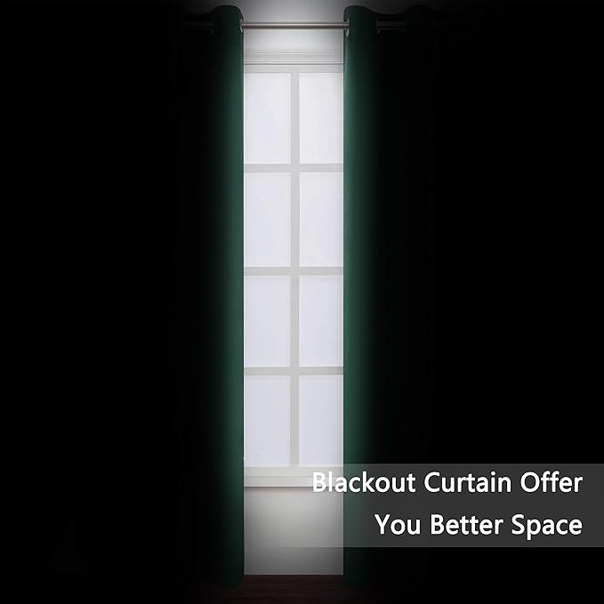 LEMOMO Green Blackout Curtains 34 x 84 Inch Length/Set of 2 Curtain Panels/Thermal Insulated Room Darkening Blackout Curtains for Bedroom
