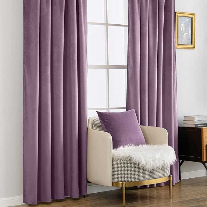 MIULEE Lavender Velvet Curtains 108 inches - Luxury Blackout Curtains for Bedroom Living Room Thermal Insulated Super Soft Window Drapes Rod Pocket & Back Tab, W52 x L108 inches,Purple,2 Panels