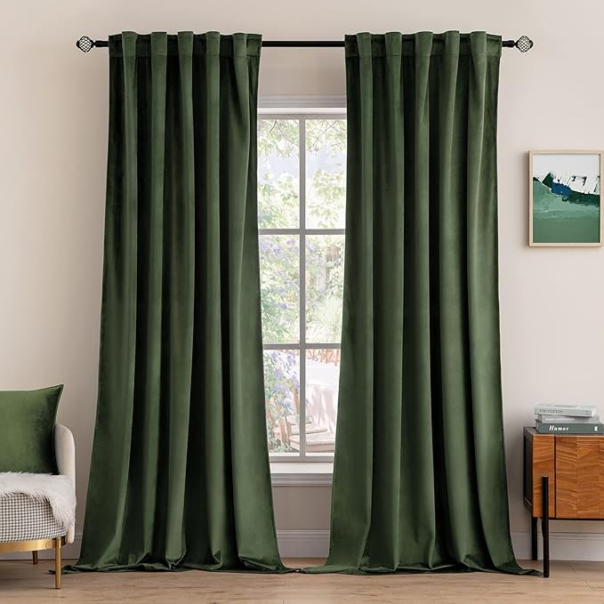 MIULEE Velvet Curtains 66 Inch Wide - Extra Wide Luxury Room Darkening Curtains for Sliding Door Bedroom Living Room Thermal Insulated Window Drapes Back Tab, Olive Green, W 66 x L 96 inch 2 Panels