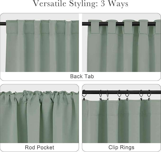 PONY DANCE Sage Green Blackout Curtains 96 inch Long, Room Darkening Curtains for Bedroom, Thermal Insulated Drapes for Living Room Window, Back Tab/Rod Pocket, 52 x 96 Inch,2 Panels Set