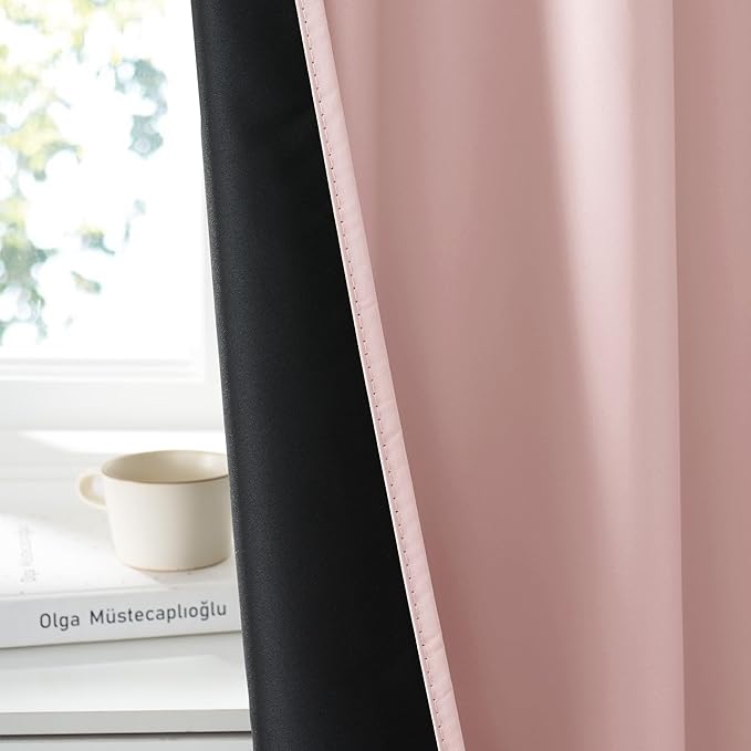 RYB HOME Bedroom Blackout Curtains 80 inches Long, 100% Blackout Thermal Insulated Noise Reducing Curtains for Living Room Nursury, 34 inches Wide by 80 inches Long, Baby Pink