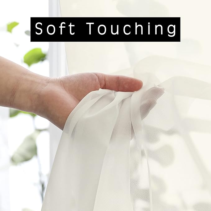OWENIE Short Sheer Curtains 36 Inches 2 Panels Set - Kitchen Tiers Valances Curtains Light Filter Rod Pocket Voile Cafe Curtains for Kitchen Bathroom Small Half Window, 42 in W x 36 in L, Ivory