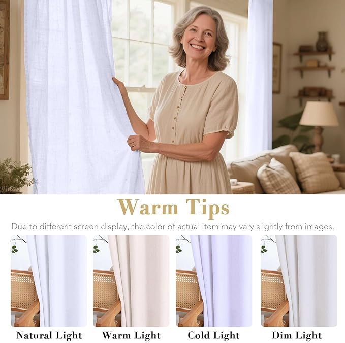 H.VERSAILTEX Elegant Natural Linen Blended Energy Efficient Light Filtering Linen Semi Sheer Textured Curtains/Nickel Grommet Window Treatments Panels/Drapes (Set of 2, Bright White, 52" x 45")