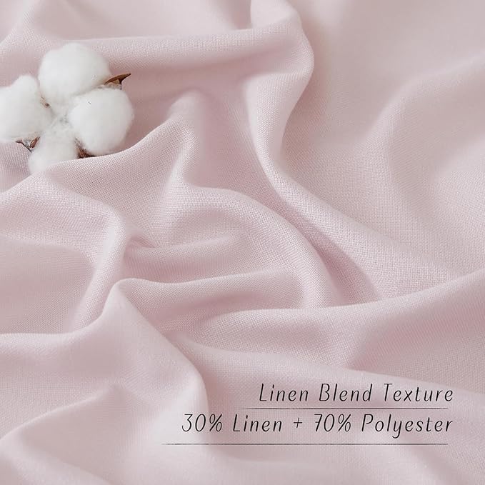 NICETOWN Blush Pink Linen Curtains for Kitchen, Thick Flax Small Window Treatments Semi Sheer Privacy Assured with Light Through for Cafe/Bathroom, W42 x L72, 2 Panels