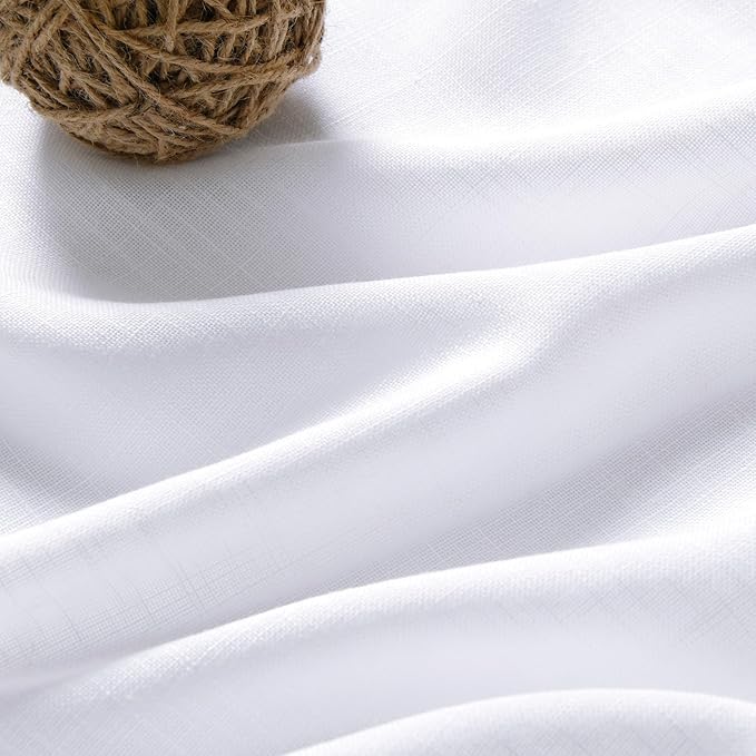 Snow White Linen Curtains 72 Inches Long for Living Room Light Filtering Semi Sheer Curtain Back Tab Luxury Neutral Coastal Modern Farmhouse Decor Drapes for Bedroom Dinner Room 52x72, 2 Panels