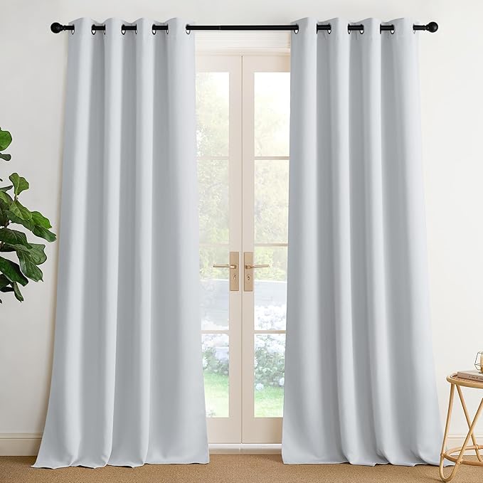 NICETOWN Room Darkening Draperies Curtains Panels, 2 Panels Greyish White W52 x L96