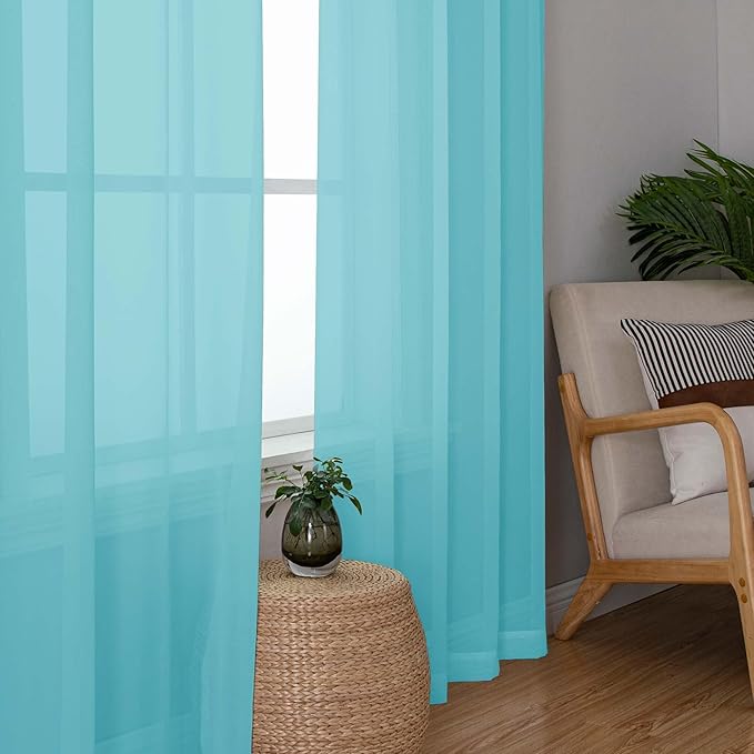 OWENIE Sheer Aqua Curtains for Bedroom Living Room 78 Inches Long 2 Panels Set, Soft Solid Light Filtering Sheer Curtain Rod Pocket Clear Drapes for Window Sliding Door, Aqua, Each 42 x 78 Inch