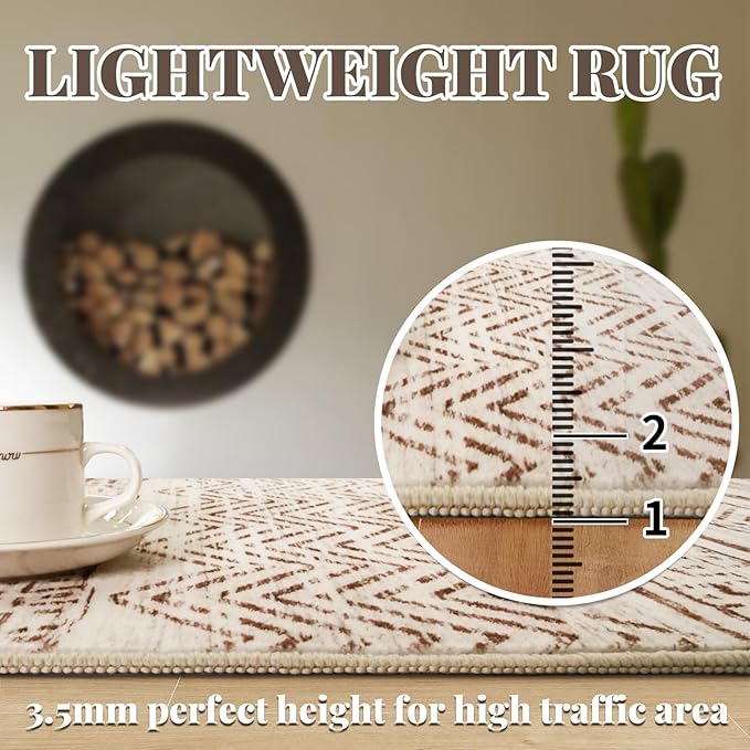 2x3 Washable Entryway Area Rug: Moroccan Small Runner Rug for Hallway Soft Modern Non Slip Door Mat with Rubber Backing Low Pile Thin Floor Carpet for Kitchen Bathroom Bedroom Indoor(Beige,2x3)