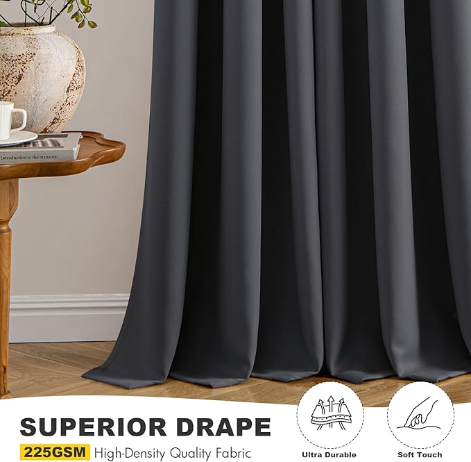 MIULEE Dark Grey Blackout Curtains for Bedroom Living Room 90 Inches Long 2 Panels, Thermal Insulated Room Darkening Drapes Solid Grommet Noise Reduction Light Blocking Window Treatments 40x90 Inch