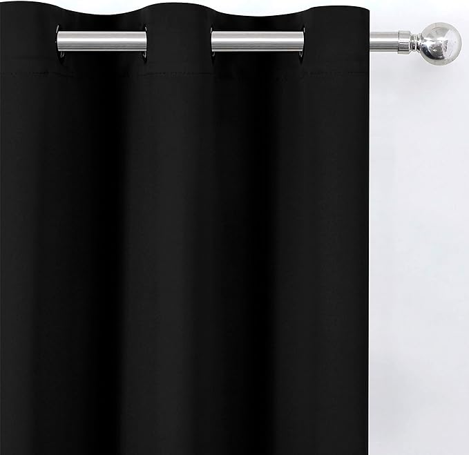 LEMOMO Black Blackout Curtains 40 x 63 Inch Length/Set of 2 Curtain Panels/Thermal Insulated Room Darkening Blackout Curtains for Bedroom