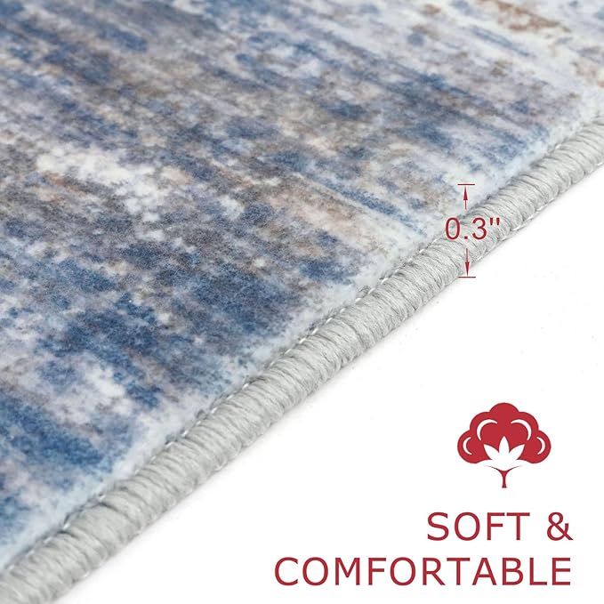 KOZYFLY Kitchen Runner Rug for Hallway Non-Slip Modern Abstract Runner Rug 2x5 Blue Rust, Washable Carpet Runner Laundry Room Mat with Soft Low Pile for Entryway Bathroom Bedroom Kitchen