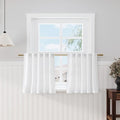 Nanspring White Linen Cafe Curtains 24 Inch Length 2 Panels Light Filtering Semi Sheer Mini Curtains for Small Window Basement Bathroom Back Tab Rod Pocket Short Sheer Kitchen Curtain 36x24 Inches