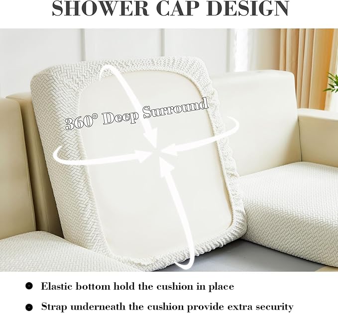 Sofa Covers Couch Covers for Sofa Pet Friendly Couch Cushion Covers Universal Sofa Covers Washable Stretch Slipcovers for Sectional Sofa (Texture Ivory White,Back Cover L)