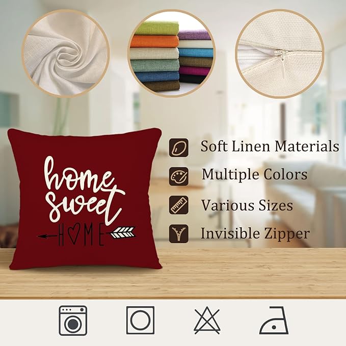YCOLL Christmas Pillow Covers 16x16 Set of 4, Modern Sofa Throw Pillow Cover for Christmas Decor, Decorative Outdoor Linen Fabric Pillow Case for Couch Bed Car, Wine Red