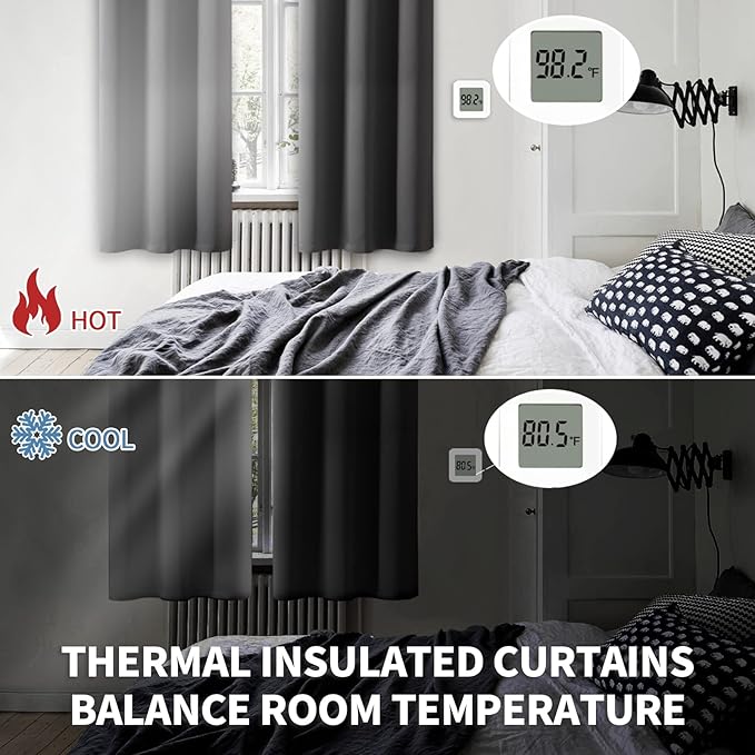 BGment Blackout Curtains for Bedroom - Grommet Thermal Insulated Room Darkening Curtains for Living Room, Set of 2 Panels, Each 46 x 72 Inch, Dark Grey