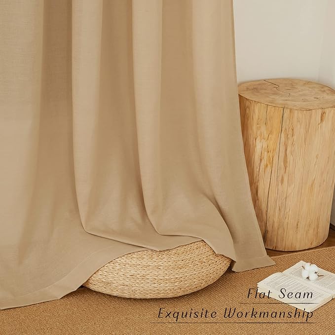 NICETOWN Linen Burlap Curtains 108" Long for Windows, Grommet Top Privacy Added Privacy with Light Filtering Linen Blend Window Treatments for Bedroom/Living Room, W55 x L108, Set of 2