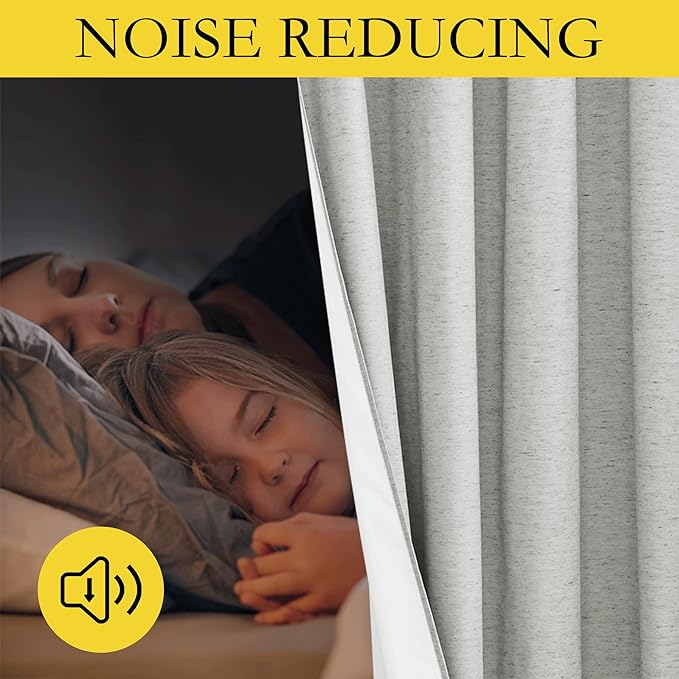 NICETOWN Grey Noise and Lights Block Out Curtains, 2 Panels, 34-inch W by 90-inch L, Thermal Insulated 100% Blackout 2-Layer Lined Drapes, Noise Cancellation Window Draperies for Dining Room