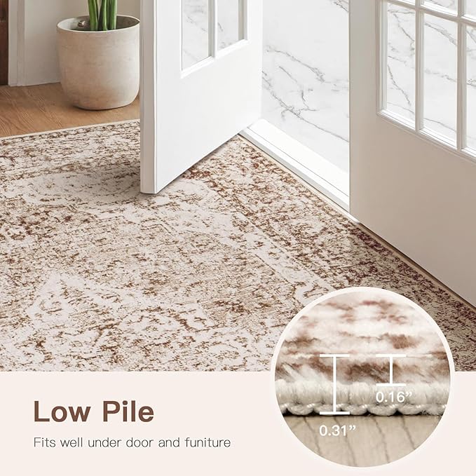 Lofus 6x9 Area Rugs for Living Room, Washable Area Rug, Rugs for Bedroom, Kitchen, Vintage Boho Carpet, Soft Non-Slip, Low Pile Large Area Rug for Office Dining Room, Vintage Beige Brown
