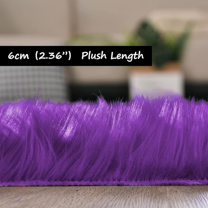 Goolela Purple Circle Rug 5ft Fluffy Round Fuzzy Furry Faux Fur Sheepskin Carpet for Bedroom Living Room Plush Washable