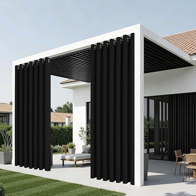 Joydeco Blackout Patio Sliding Door Curtains 90 Inches Long, Grommet Privacy Room Divider Curtains, Extra Wide Thermal Blackout Drapes for Bedroom Living Room (Black, 80Wx90L, 1 Panel)