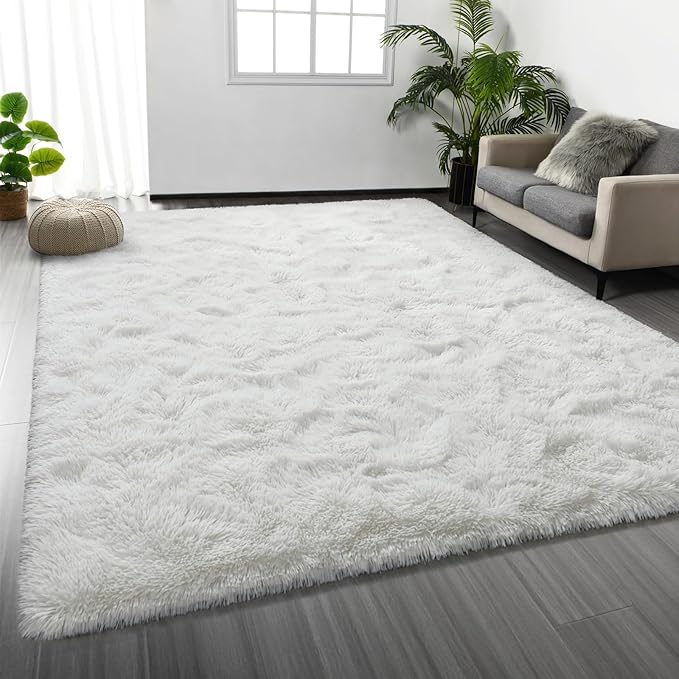 Deerhoo Shag Area Rug, 4 X 6 Plush Fuzzy Rugs for Living Room, Ultra Soft Fluffy Furry Rug for Bedroom, Indoor Carpet Nursery Rugs for Kids Room Home Decor, White