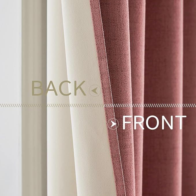 MIULEE 100% Blackout Linen Textured Curtains for Bedroom Solid Thermal Insulated Dusty Rose Grommet Room Darkening Curtains & Drapes Luxury Decor for Living Room Nursery 52 x 96 Inch (2 Panels)
