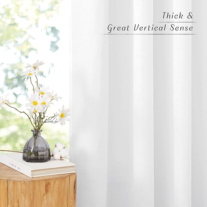 NICETOWN White Linen Kitchen Window Curtains Over Sink, Grommet Thick Linen White Short Window Treatments Privacy Assured with Light Filtering for Bedroom/Bathroom, W34 x L36, 2 Panels