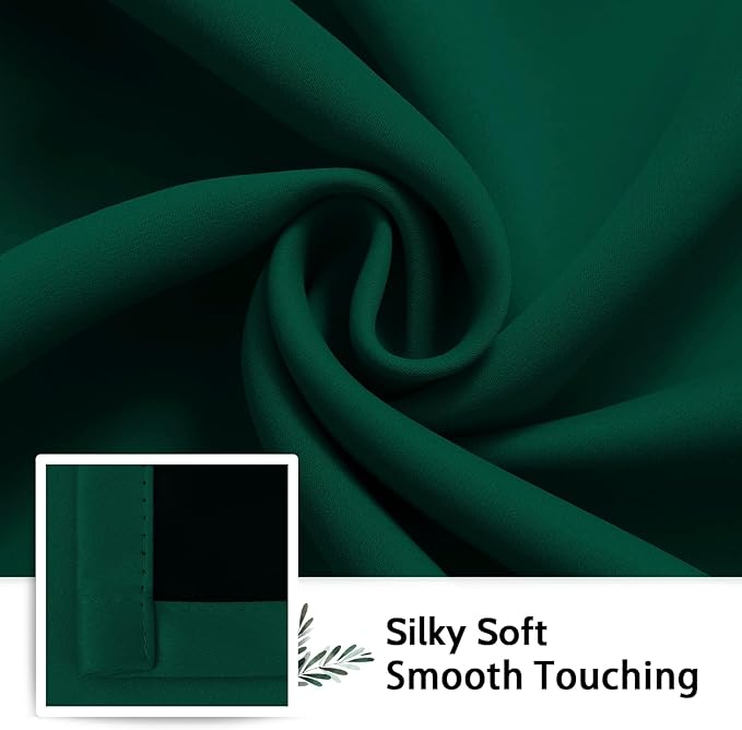 SimpleHome 100% Blackout Curtains for Bedroom,Thermal Insulated Dark Green Grommet Window Drapes Room Darkening Curtains for Living Room with Black Back,42 x 36 Inch,2 Panels