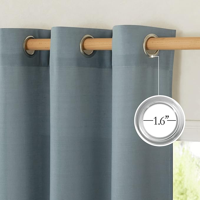 NICETOWN Stone Blue Linen Kitchen Window Curtains Over Sink, Grommet Thick Linen Stone Blue Short Window Treatments Privacy Assured with Light Filtering for Bedroom/Bathroom, W34 x L36, 2 Panels