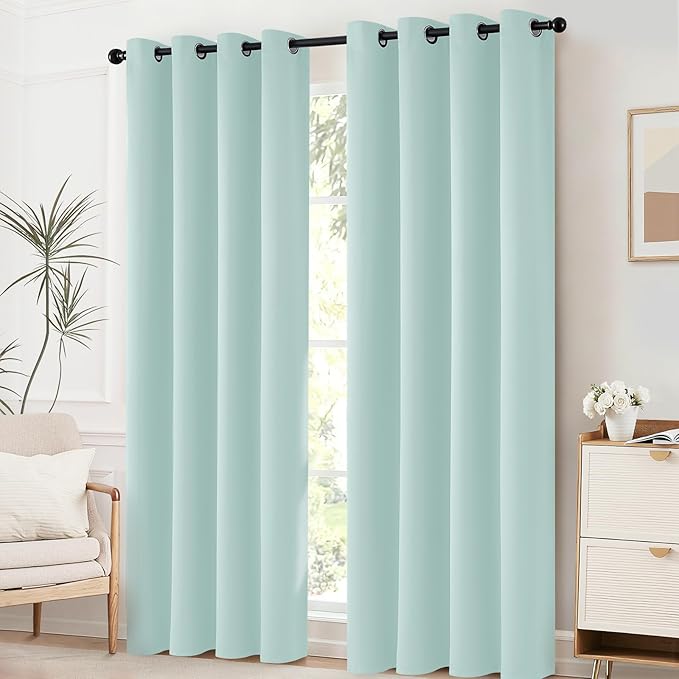 Yakamok Aqua Blackout Room Darkening Thermal Insulated Solid Grommet Curtainsfor Bedroom Light Blocking Window Treatment Curtian Drapes for Living Room(Aqua Blue,52x72-inch, 2 Panels)