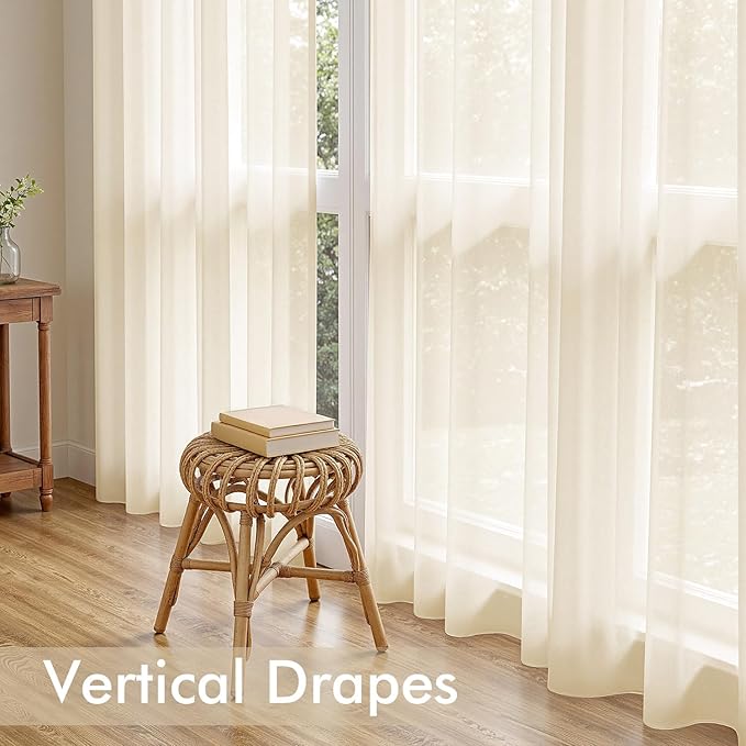 MIULEE Butter Cream Sheer Curtains 108 Inches Long, 4 Panels Set, Rod Pocket Voile Drapes Light Filtering and Semi Transparent, Elegant Window Treatments for Bedroom Living Room,54 x 108 Inches